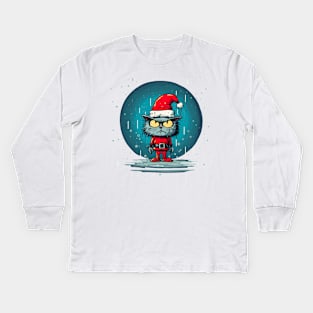 Angry Sad Christmas Cat Elf Kids Long Sleeve T-Shirt